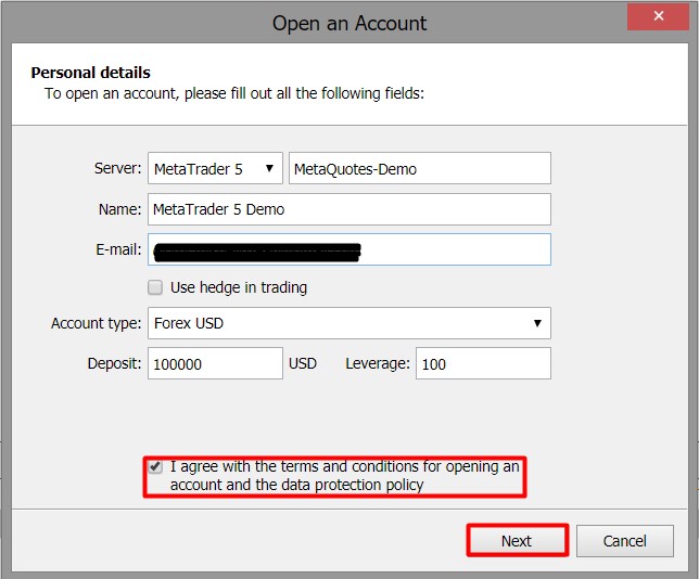 Fill in a simple form to finalize demo account opening