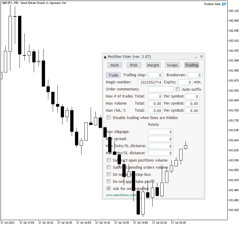 Position Sizer - Trading Tab with Panel as Background