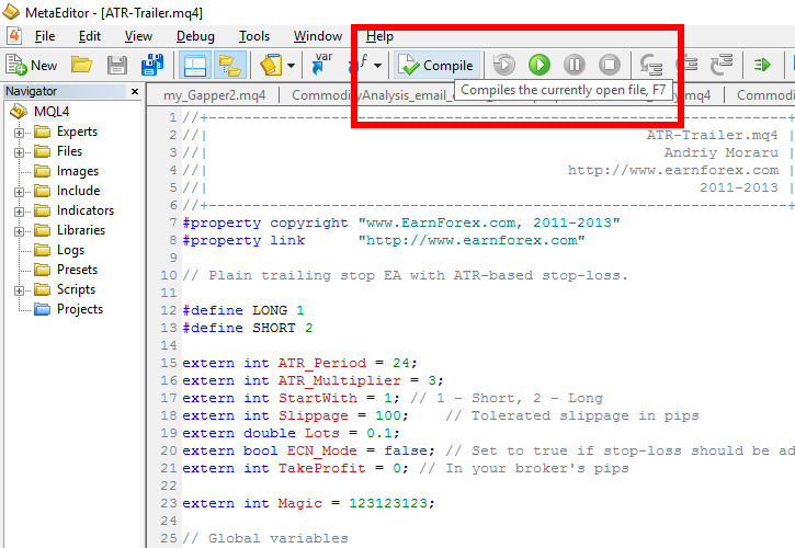 Compile the Expert Advisor