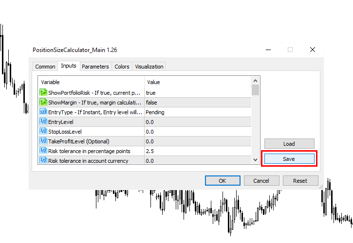 Save the input parameters