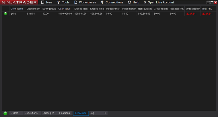 NinjaTrader - 账户列表