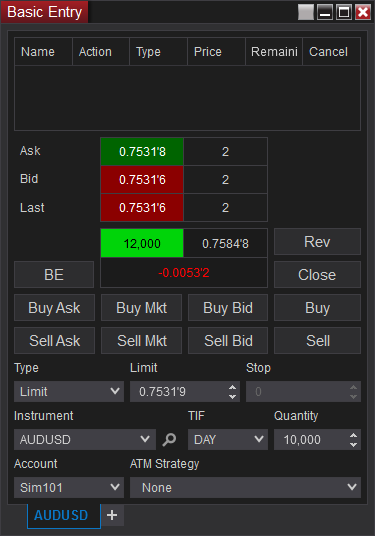 NinjaTrader - Basic Entry