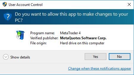 MT4 Installation - User Account Control Query