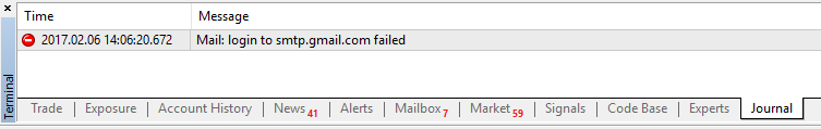 MetaTrader-Mail: Zaloguj się do smtp.gmail.kom nie powiodło się
