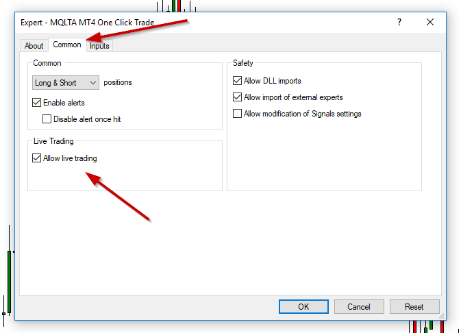 HowEnabling Allow Live Trading in Expert Advisor's Options in MT4