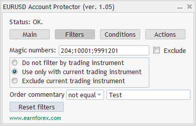 Account Protector - Interface - Filters Tab