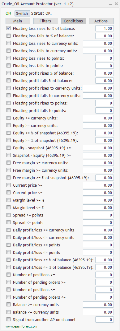 Account Protector - Interface - Conditions Tab