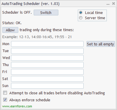 AutoTrading Scheduler - Interface