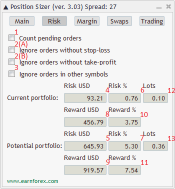 Position Sizer - EA Interface - Risk Tab