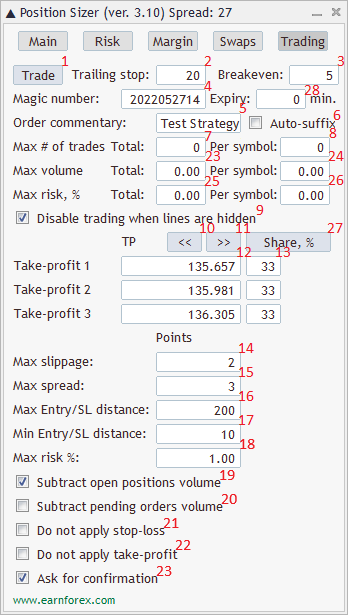 Position Sizer - EA Interface - Trading Tab